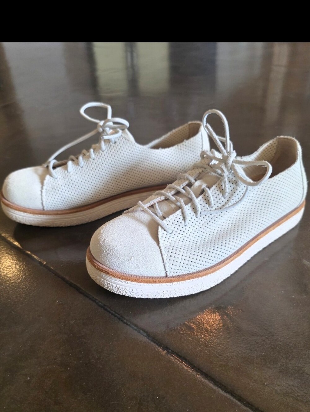 Kork-Ease Size 7M Beige Suede Perforated Lace Up Platform Sneakers